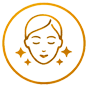 Imagen transparente de la cara de una persona con bordes dorados